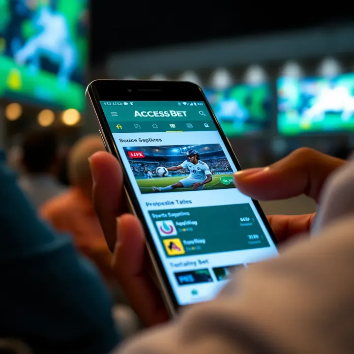 Android smartphone displaying AccessBet app interface with Nigerian sports betting options