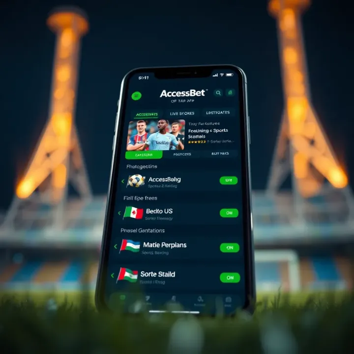 Dashboard of AccessBet app displaying various sports betting options and live scores