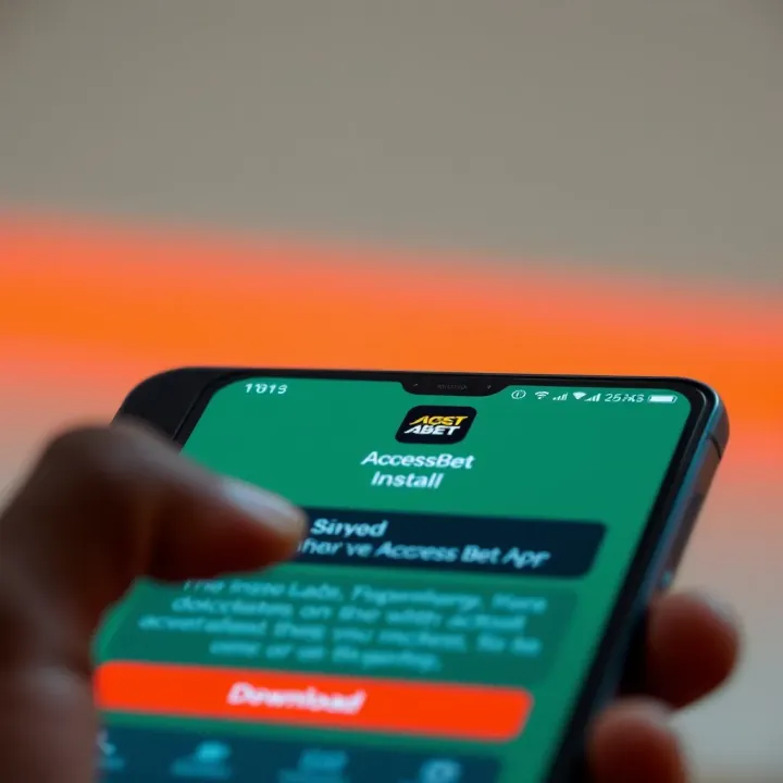 Smartphone with AccessBet app downloading and installation progress on screen
