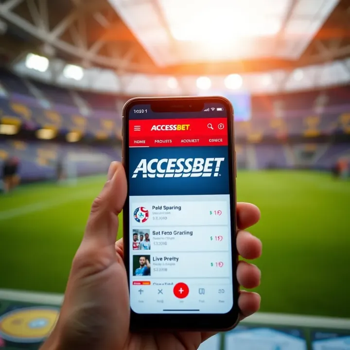 Mobile screen showing AccessBet app interface with betting options and live scores