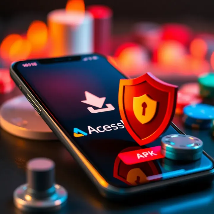 Illustration of mobile phone with download icon and secure shield symbolizing safe APK download