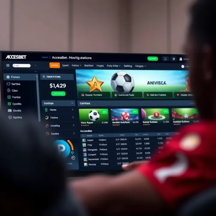 Dashboard of AccessBet displaying various betting options and navigation features