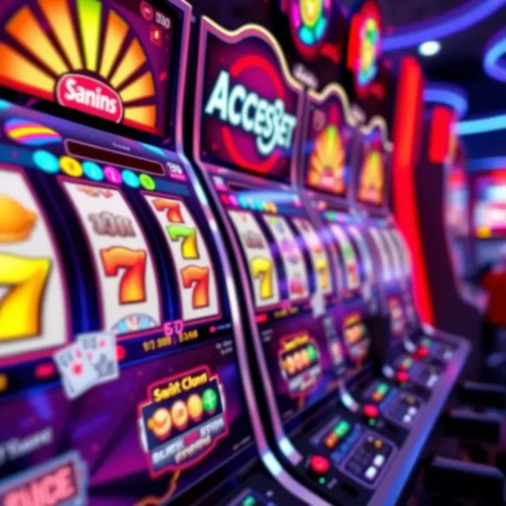 Vibrant AccessBet Casino slot machine interface with spinning reels and bright symbols