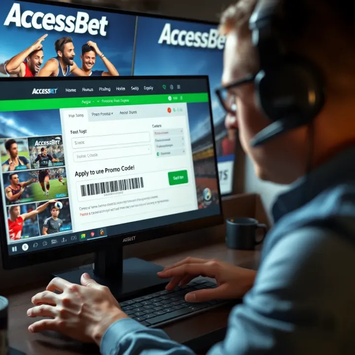 Illustration of a user entering a promo code on the AccessBet platform to unlock betting bonuses