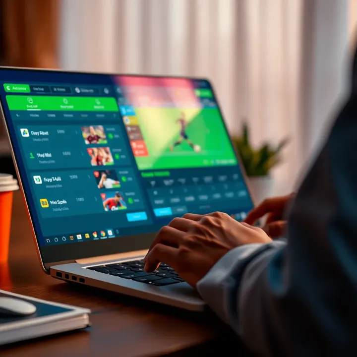 User interacting with AccessBet Ghana's online sports betting platform on a laptop