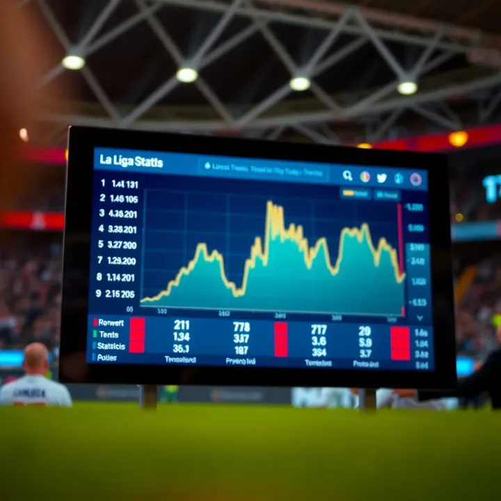 Graph showing La Liga match statistics and betting trends on a digital screen