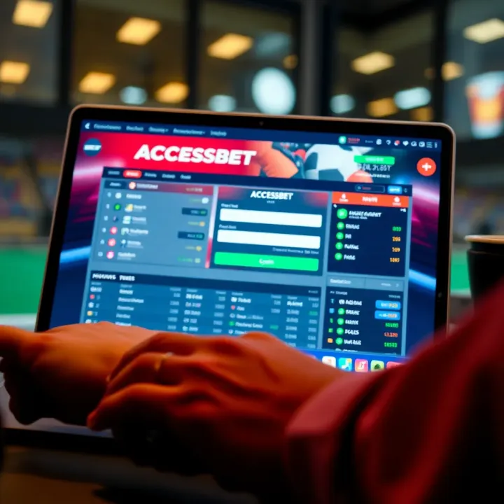 User logging into AccessBet sports betting platform on a laptop