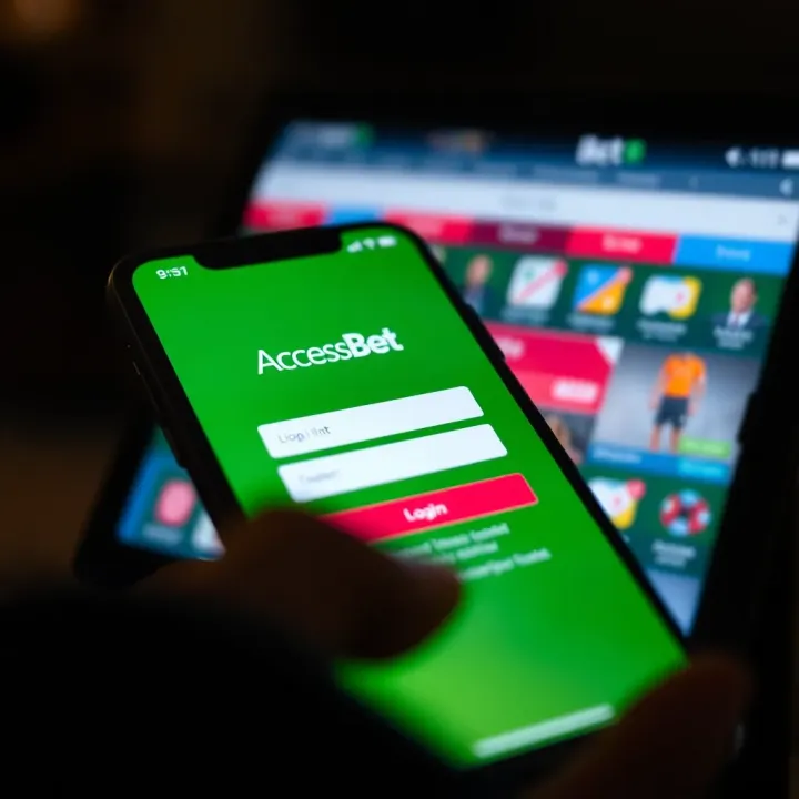 Mobile device displaying AccessBet Mobile Shop login screen with clear input fields