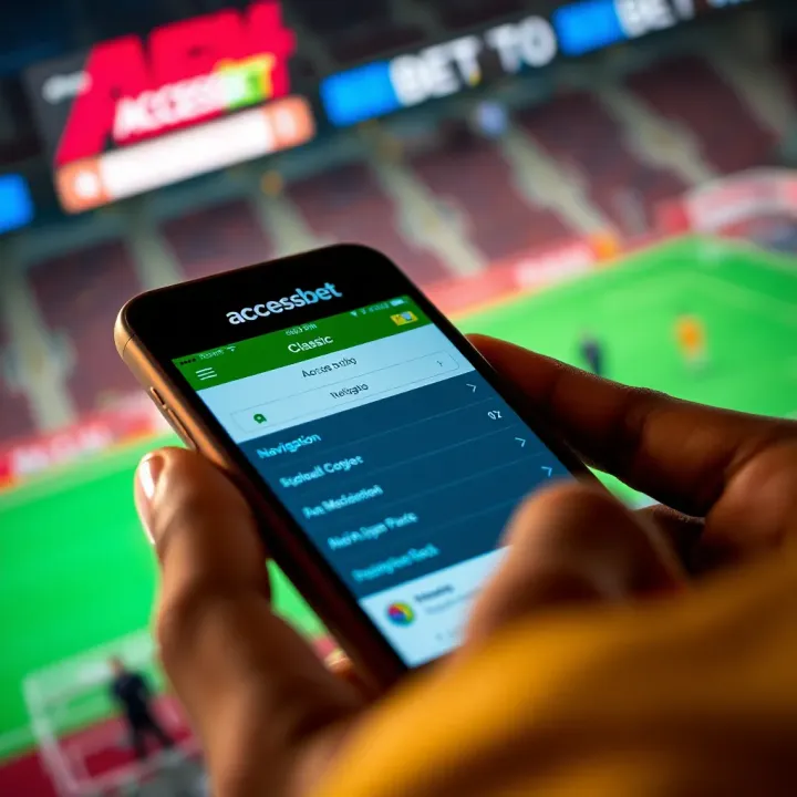 Mobile phone displaying AccessBet's classic betting interface with navigation options