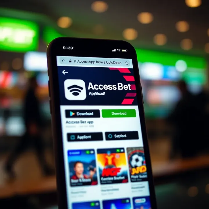 Mobile phone screen showing the Uptodown website with the AccessBet app available for download