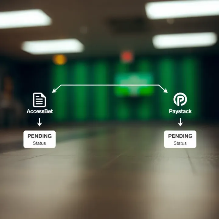 Diagram illustrating the flow of withdrawal transactions from AccessBet to Paystack highlighting pending status points