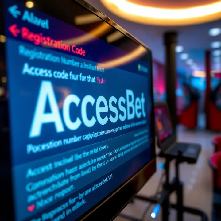 Close-up of AccessBet registration code displayed on screen with instructions