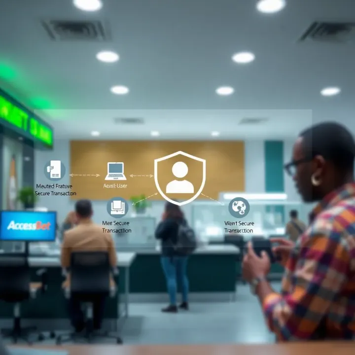 Diagram depicting the user registration and secure transaction flow at AccessBet Shop