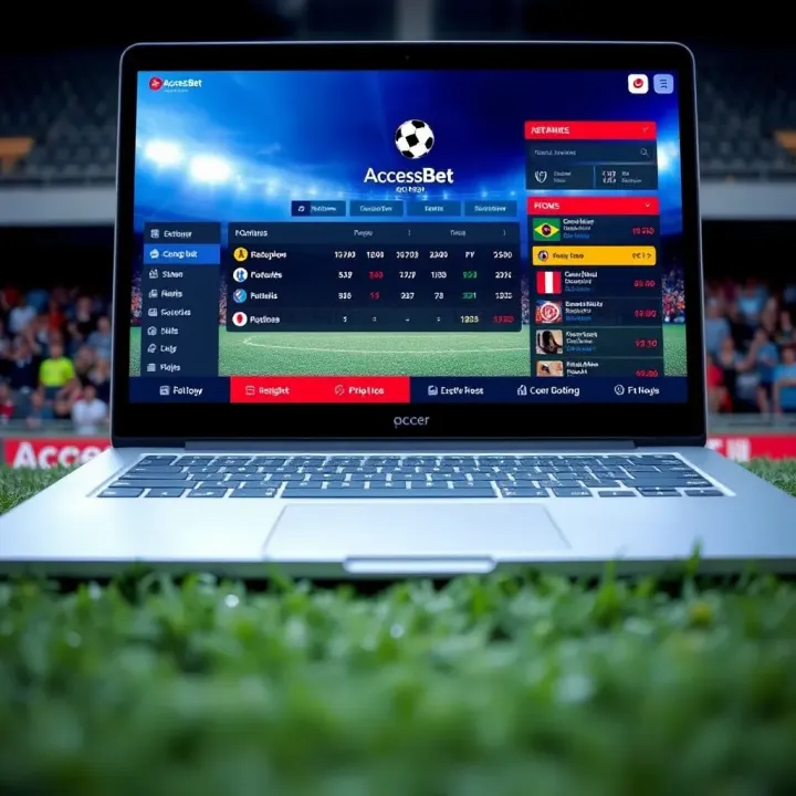 Laptop screen showing a smooth live broadcast of a football game with AccessBet interface