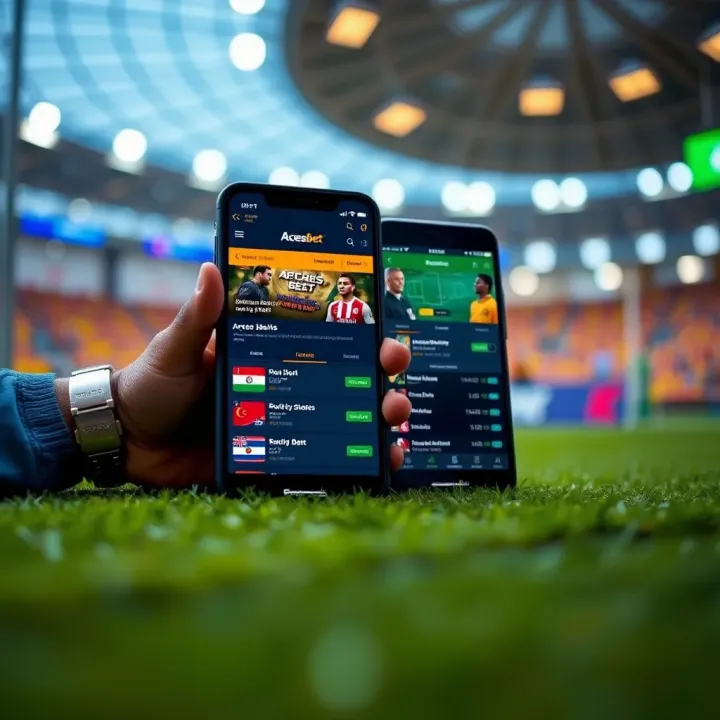 Comparison of sports betting platforms AccessBet and Betpawa showcasing different betting markets on smartphones