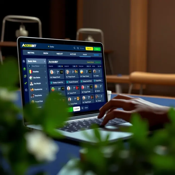 User accessing AccessBet platform on a laptop with clear interface showing betting options
