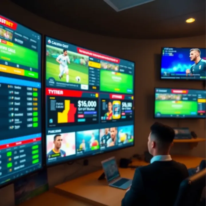 AccessBet platform showcasing diverse sports betting options on digital screens