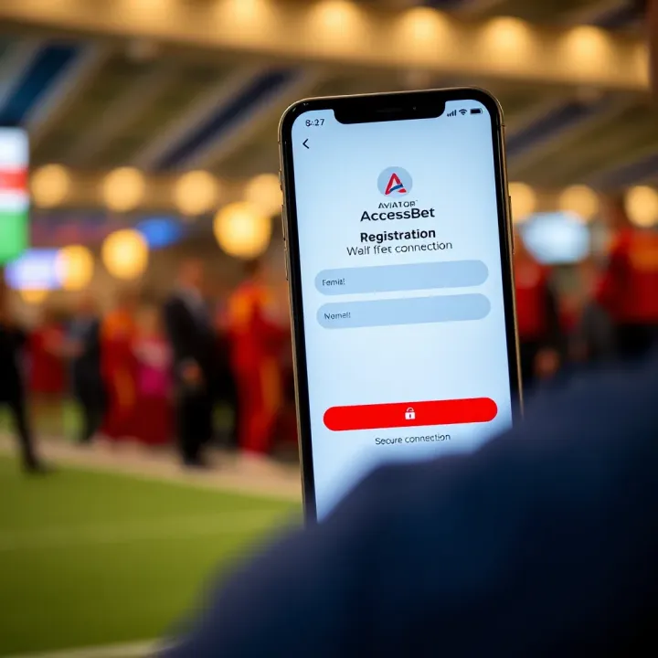 Mobile device displaying registration form for Aviator AccessBet app with secure connection icon