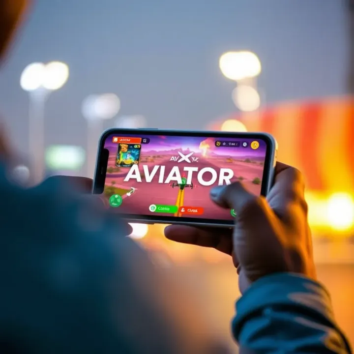Mobile device displaying the Aviator game interface with colorful graphics