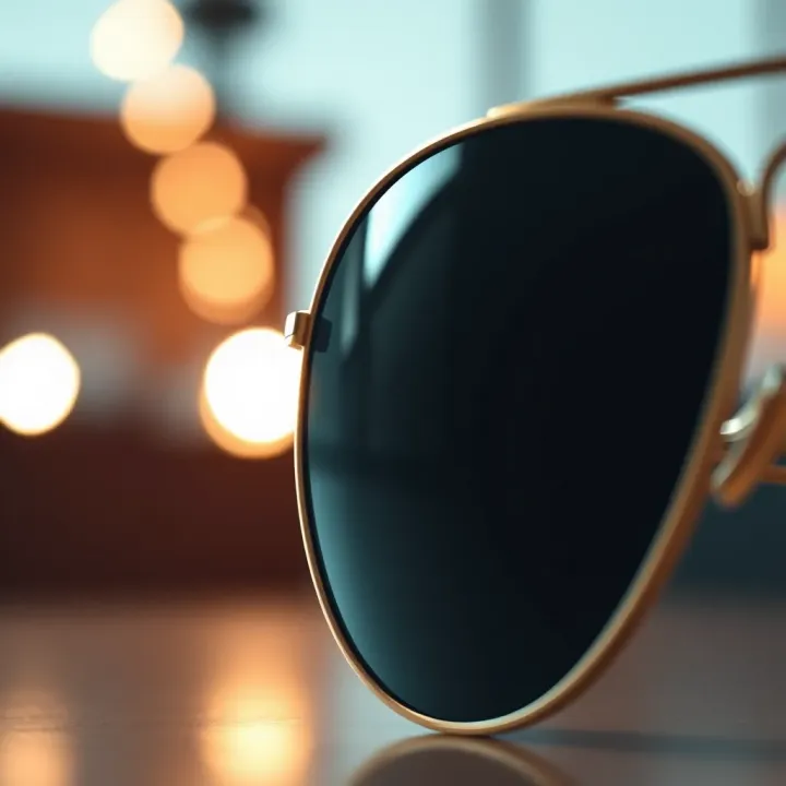 Close-up of aviator sunglasses highlighting design features and lens quality