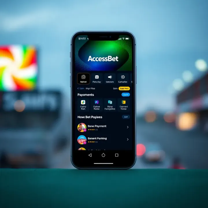 Mobile phone displaying AccessBet app with payment and bonus features