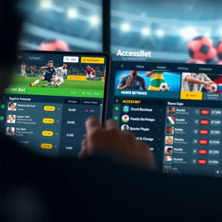 Interface comparison of AccessBet and Betshop showing sports betting options