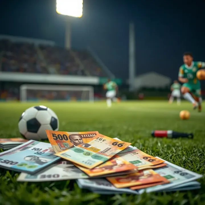 Football betting strategies with Nigerian currency notes and tactical planning materials