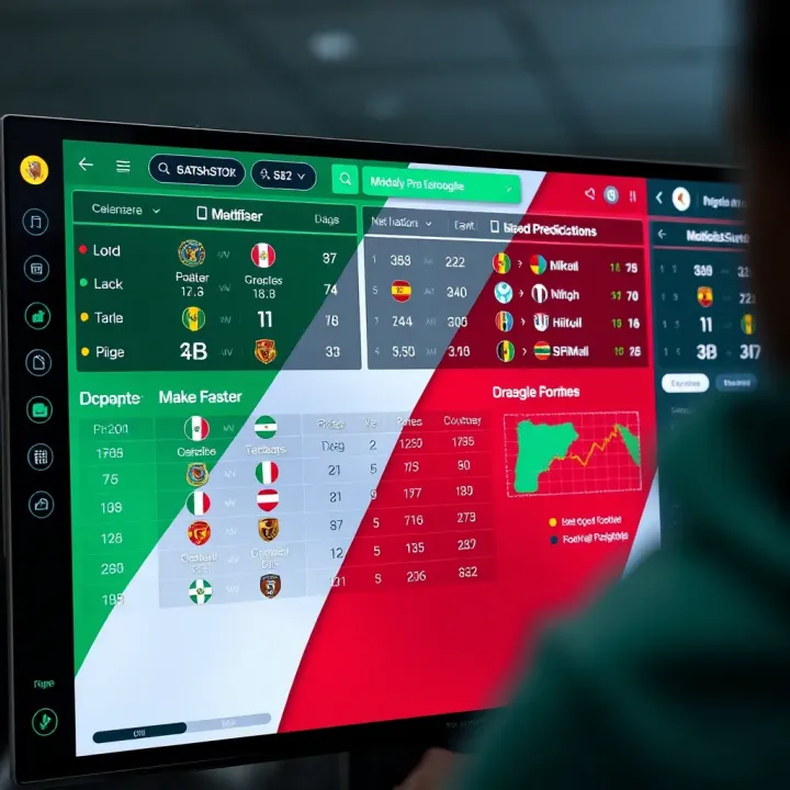 A digital dashboard displaying football match statistics and prediction data with Nigerian flag colors
