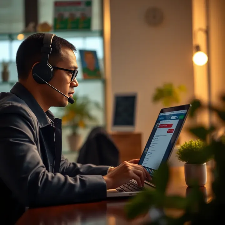 Customer support representative assisting a user through live chat on a laptop screen