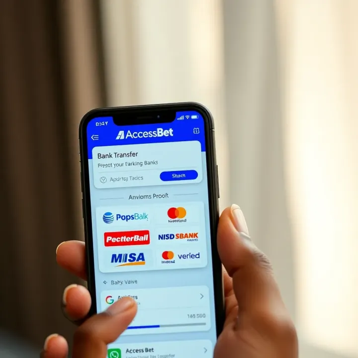 Mobile phone displaying a bank transfer interface with Nigerian bank logos