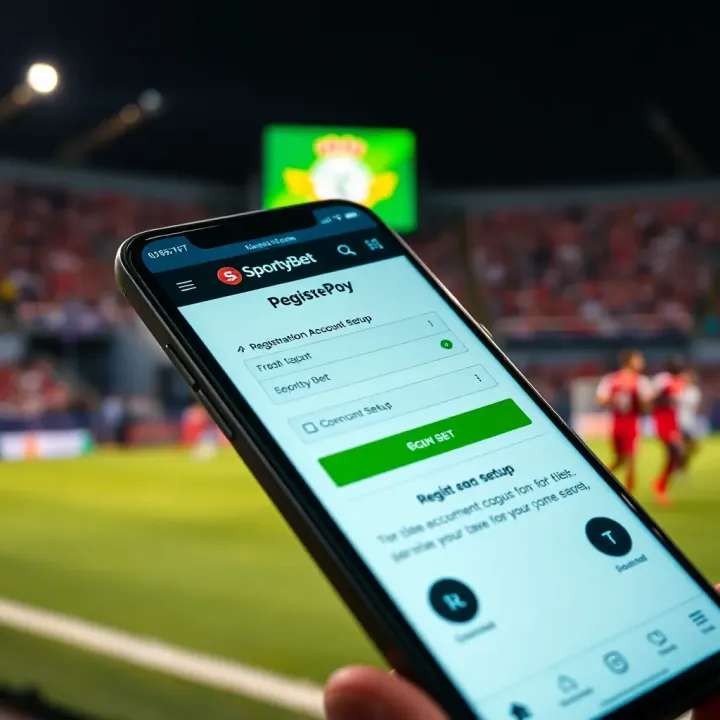 User interface showcasing SportsBet registration and account setup on mobile device