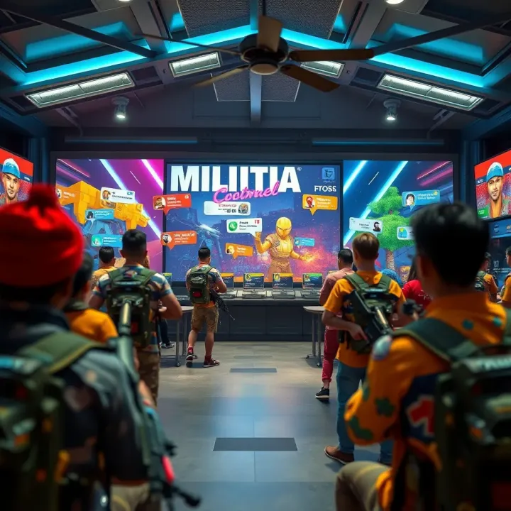 Colorful game lobby displaying player avatars and chat options in a lively digital environment