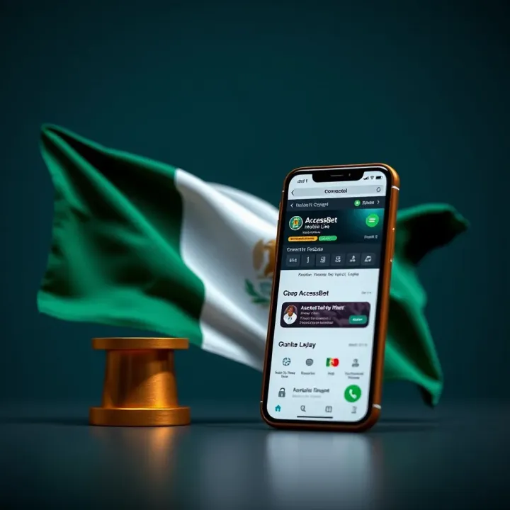 Display of Nigerian flag alongside mobile device illustrating AccessBet app connection