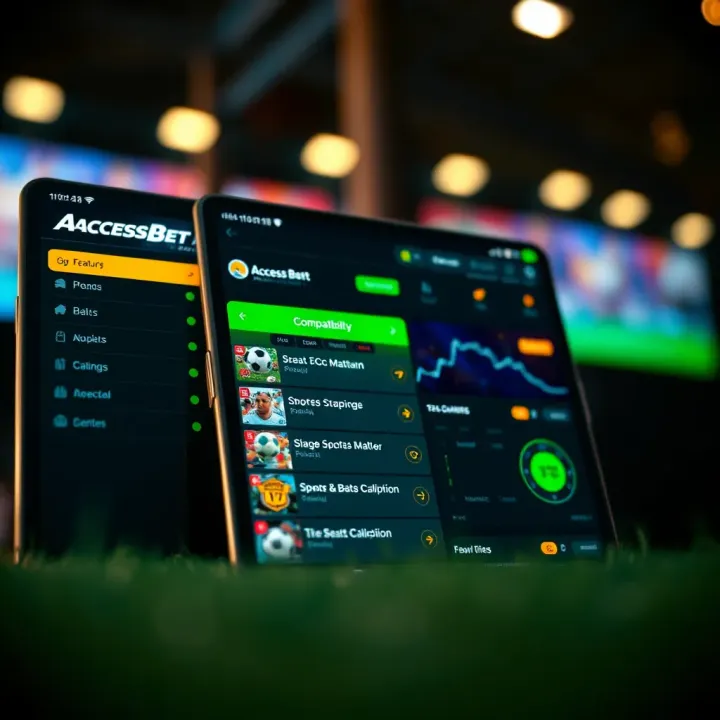 Display of the Old AccessBet Mobile Lite app dashboard highlighting sports betting options and compatibility features