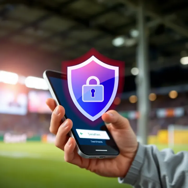 Illustration of secure online betting on mobile with shield icon representing safety