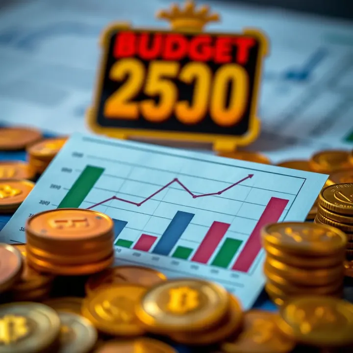 Illustration of a budget plan with coins and charts symbolizing betting budget management