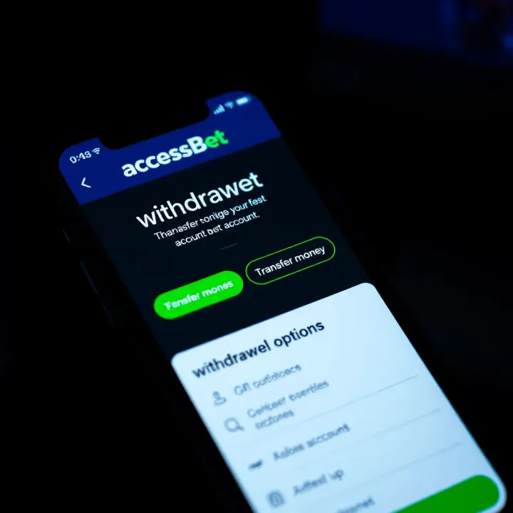 Mobile phone screen showing AccessBet app withdrawal options