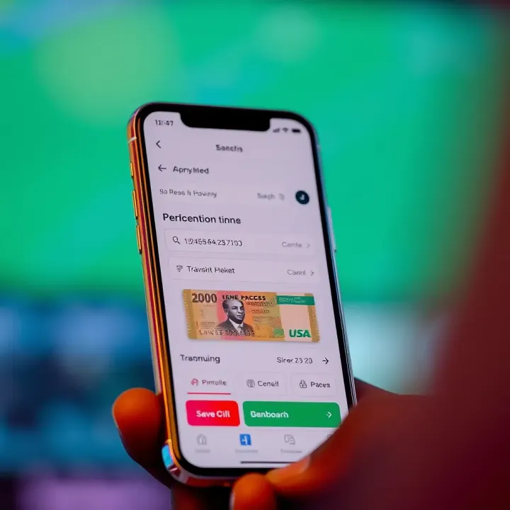Smartphone displaying banking app with Nigerian currency and transaction confirmation