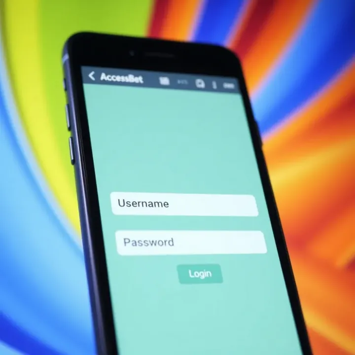 Screenshot showing the AccessBet mobile app login screen with username and password fields