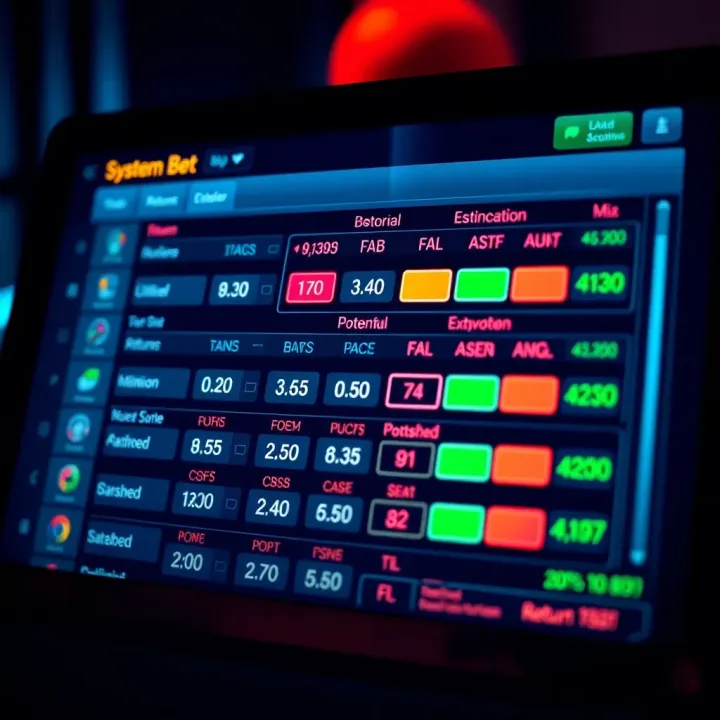 User interface of a system bet calculator displaying potential returns for multiple betting options