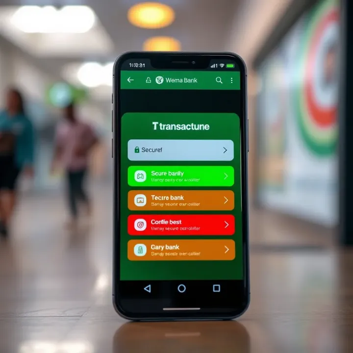 Wema Bank digital banking app on smartphone displaying secure transaction options