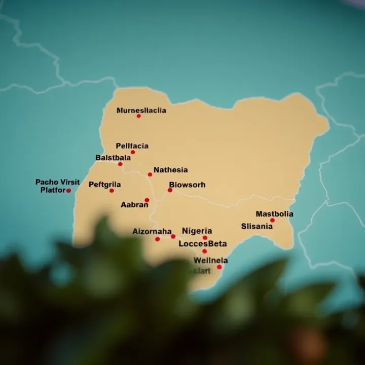 Map of Nigeria highlighting regions with active sports betting platforms including AccessBet